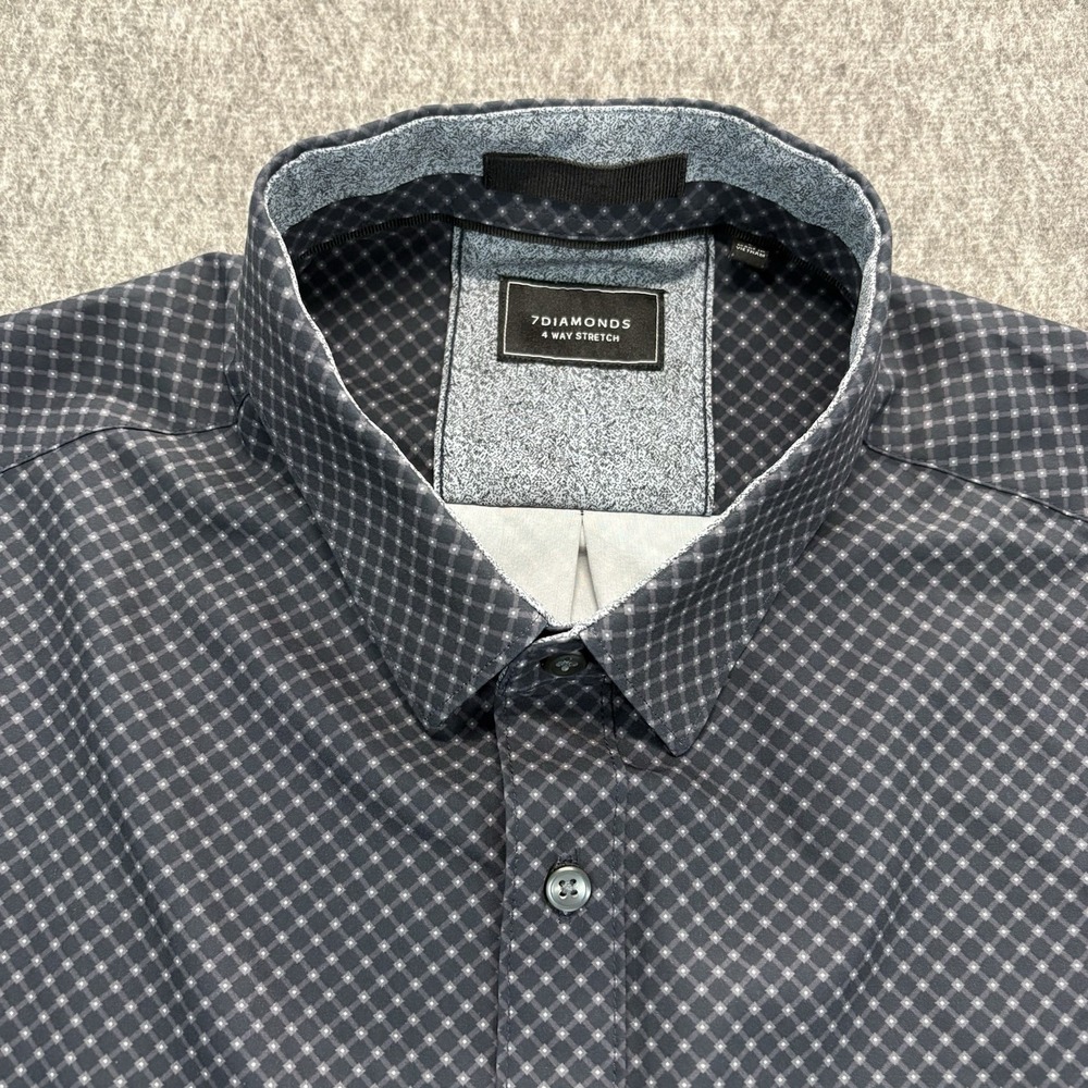 7 Diamonds Shirt Mens Large 4 Way Stretch Geometric Performance Button Down